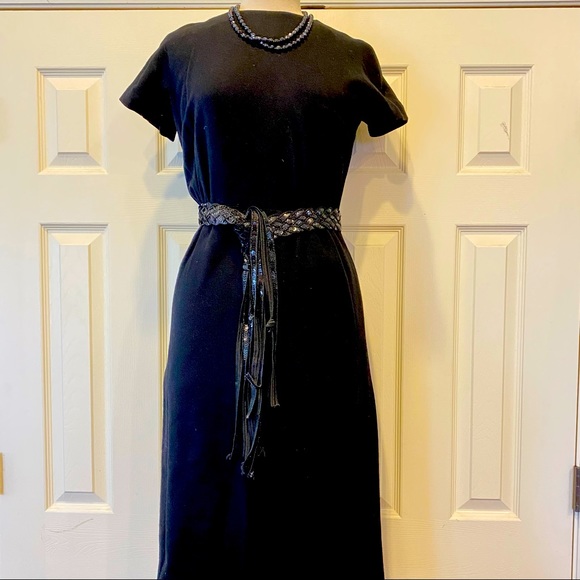 Vintage "Little Black Dress", Wool-blend sheath, NEW, short sleeve, size 14 - Picture 2 of 8